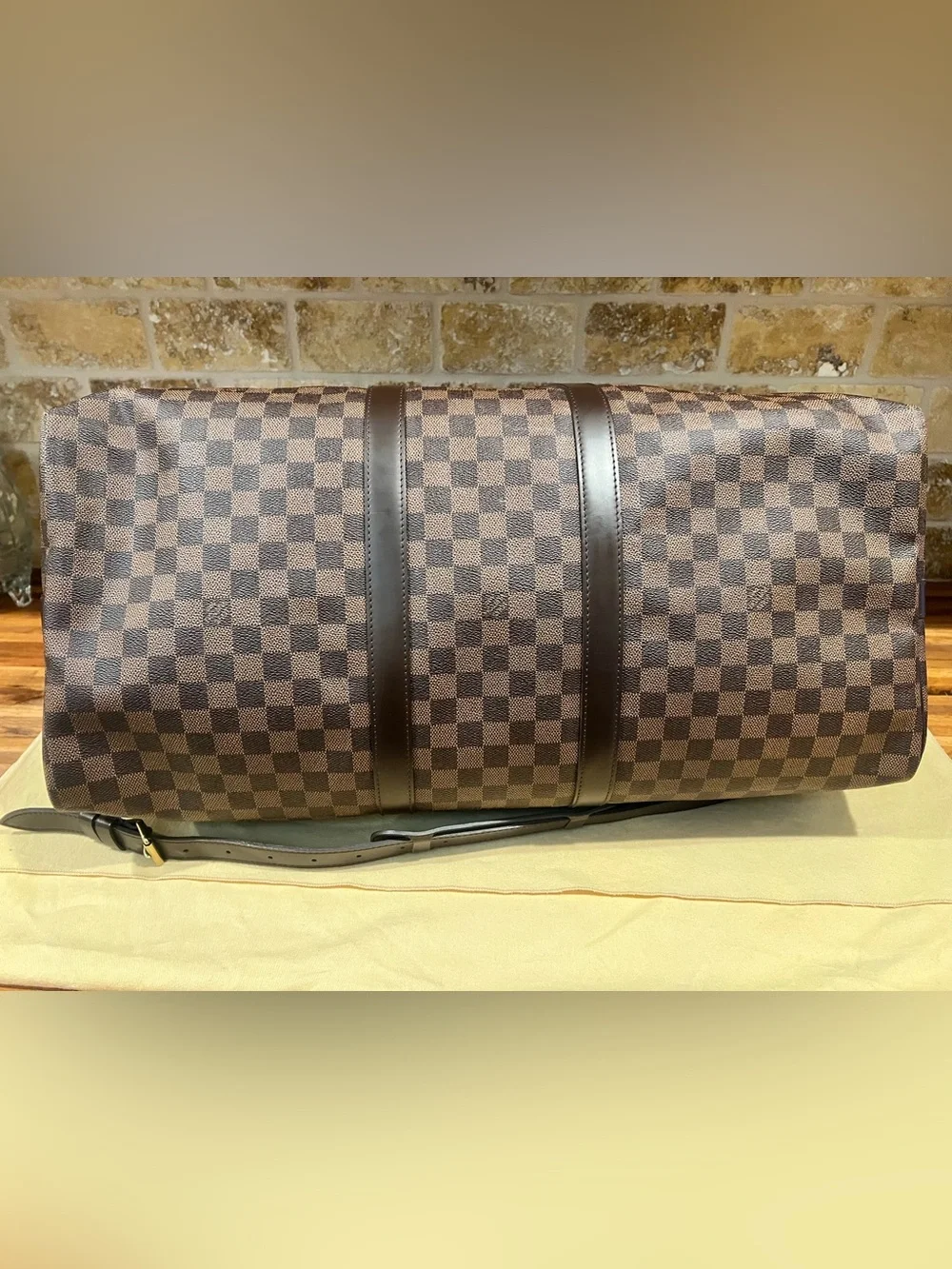 Louis Vuitton Damier Ebene Checkered Duffel Bag - Brown